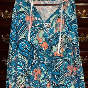 Crown & Ivy Blue Hooded Long Sleeved Top, Size XL